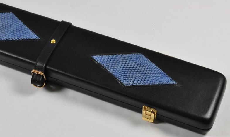 Peradon Three-Quarter Black and Blue Large Diamond Cue Case (Close up)